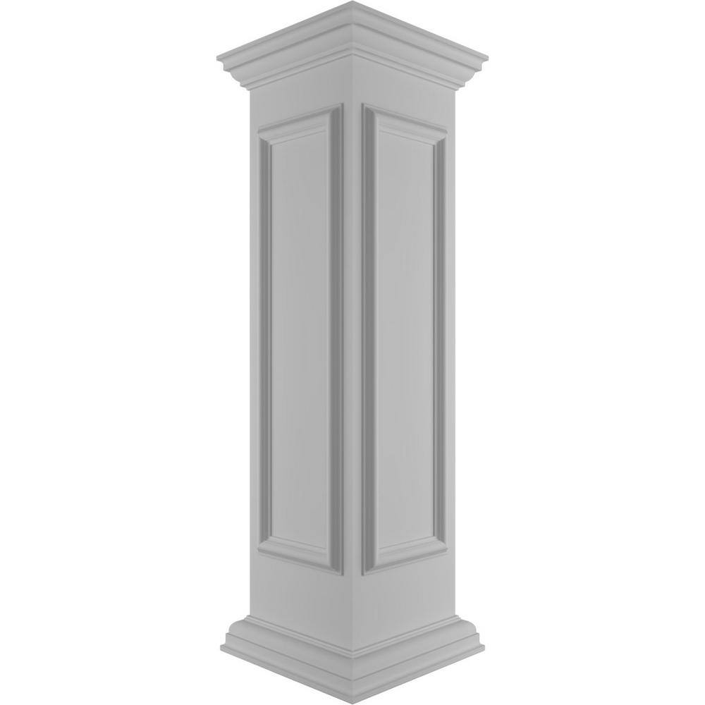 Ekena Millwork End 48 in. x 12 in. White Box Newel Post with Panel, Flat Capital and Base Trim (Installation Kit Included)