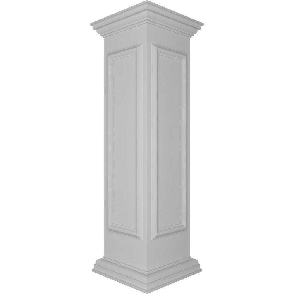 Ekena Millwork End 48 in. x 12 in. White Box Newel Post with Panel, Flat Capital and Base Trim (Installation Kit Included)