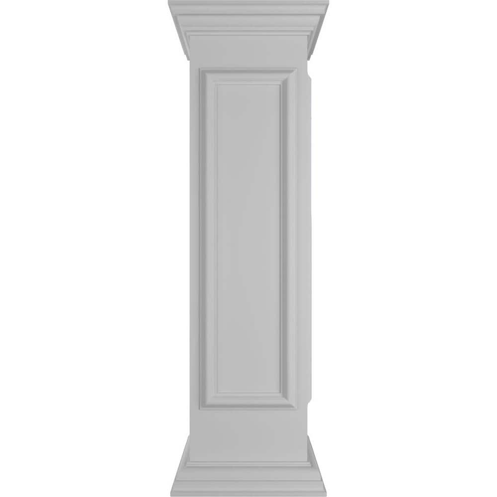 Ekena Millwork End 48 in. x 12 in. White Box Newel Post with Panel, Peaked Capital and Base Trim (Installation Kit Included)