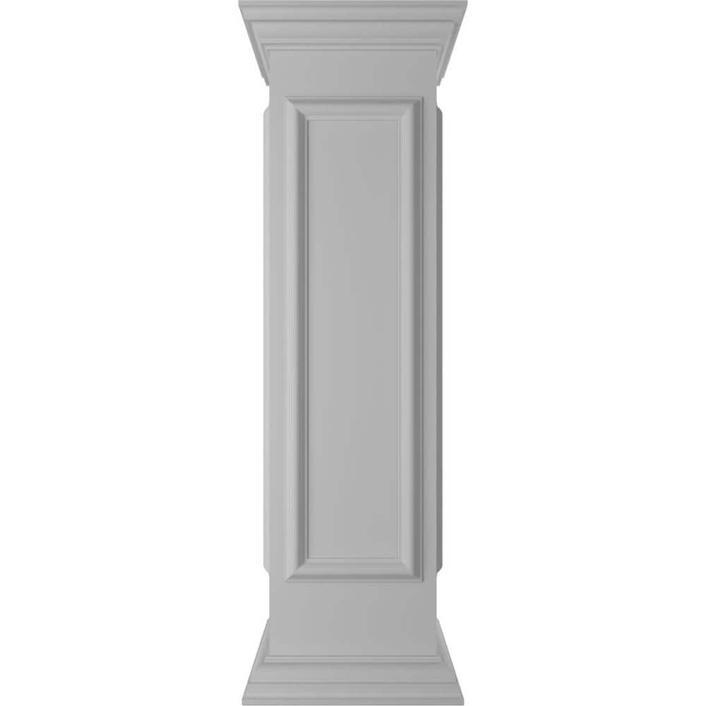 Ekena Millwork End 48 in. x 12 in. White Box Newel Post with Panel, Peaked Capital and Base Trim (Installation Kit Included)