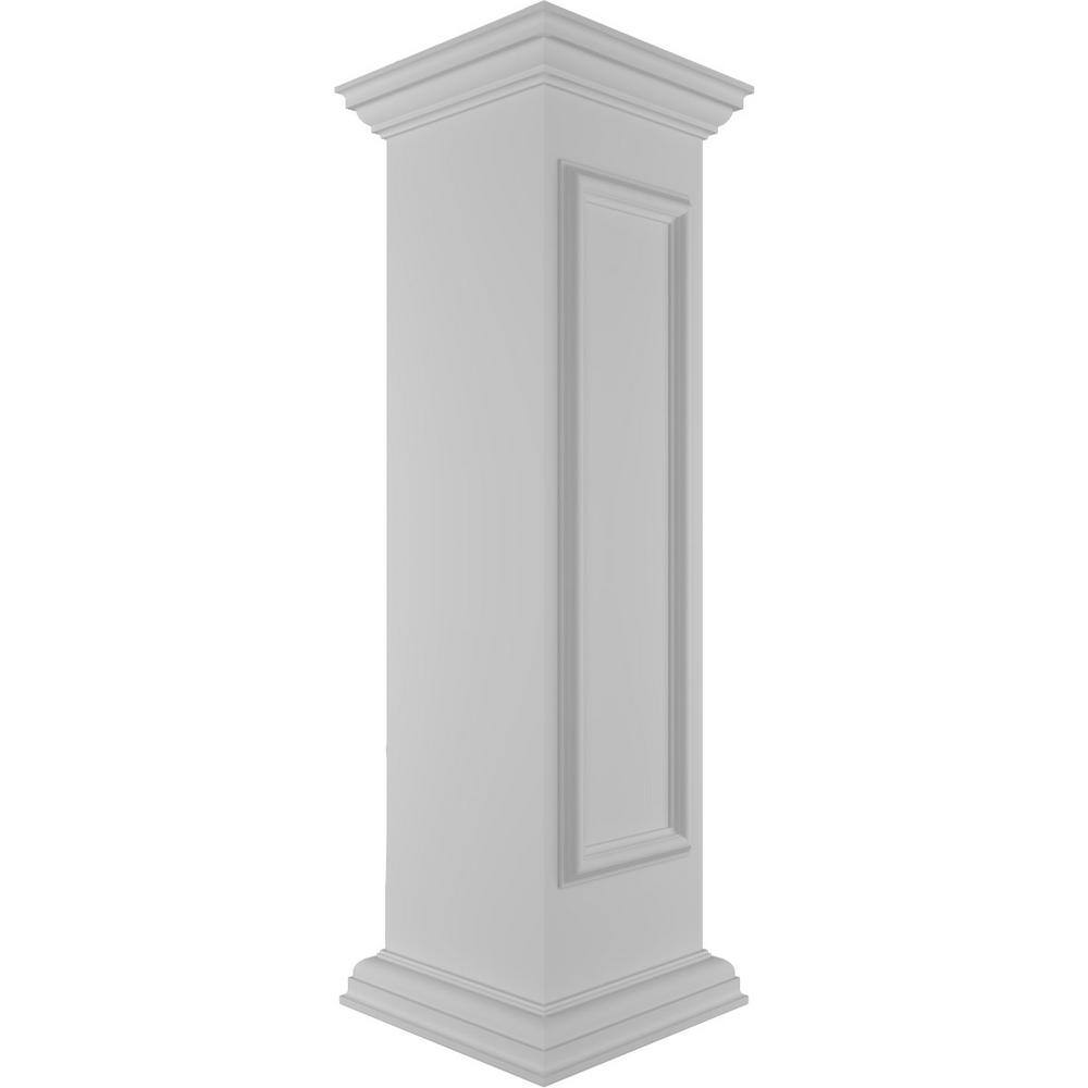 Ekena Millwork End 48 in. x 12 in. White Box Newel Post with Panel, Peaked Capital and Base Trim (Installation Kit Included)