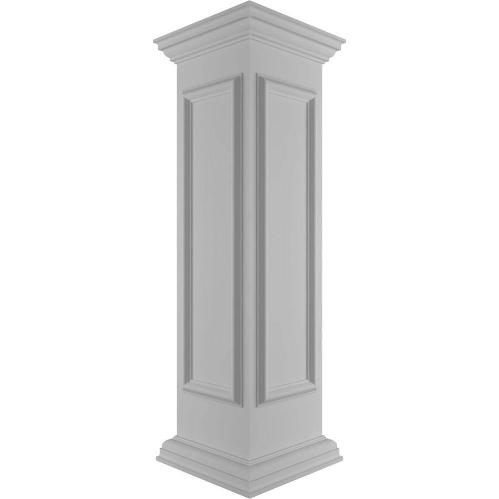 Ekena Millwork End 48 in. x 12 in. White Box Newel Post with Panel, Peaked Capital and Base Trim (Installation Kit Included)