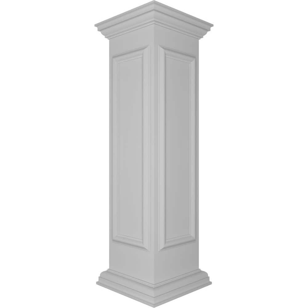 Ekena Millwork End 48 in. x 12 in. White Box Newel Post with Panel, Peaked Capital and Base Trim (Installation Kit Included)
