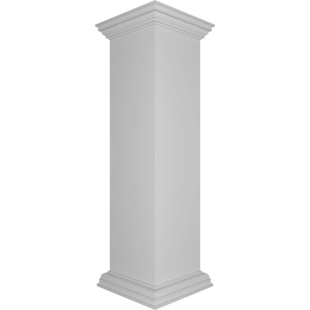Ekena Millwork Plain 48 in. x 12 in. White Box Newel Post, Flat Capital and Base Trim (Installation Kit Included)