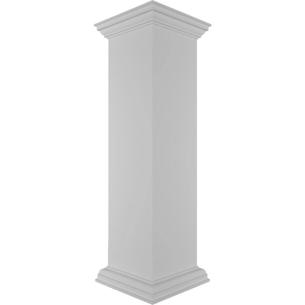 Ekena Millwork Plain 48 in. x 12 in. White Box Newel Post, Flat Capital and Base Trim (Installation Kit Included)