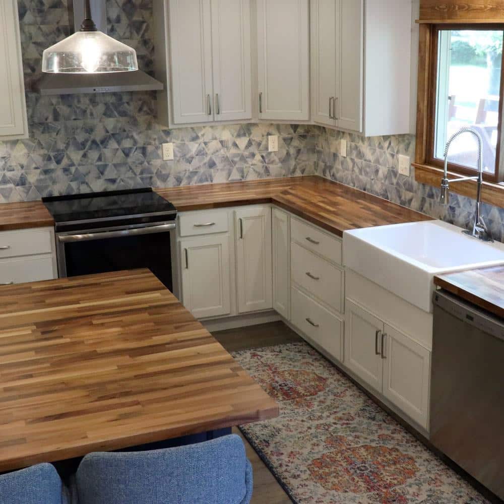 HARDWOOD REFLECTIONS 4 ft. L x 25 in. D Unfinished Walnut Solid Wood Butcher Block Countertop With Square Edge