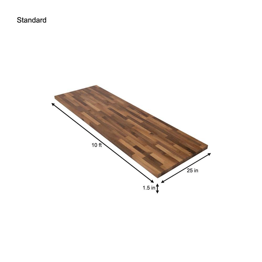 HARDWOOD REFLECTIONS 10 ft. L x 25 in. D Unfinished Walnut Solid Wood Butcher Block Countertop With Square Edge