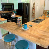 HARDWOOD REFLECTIONS 6 ft. L x 39 in. D Unfinished Hevea Solid Wood Butcher Block Island Countertop With Square Edge