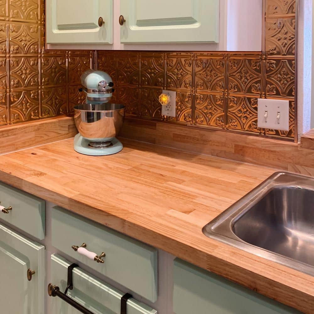 HARDWOOD REFLECTIONS 6 ft. L x 39 in. D Unfinished Hevea Solid Wood Butcher Block Island Countertop With Square Edge