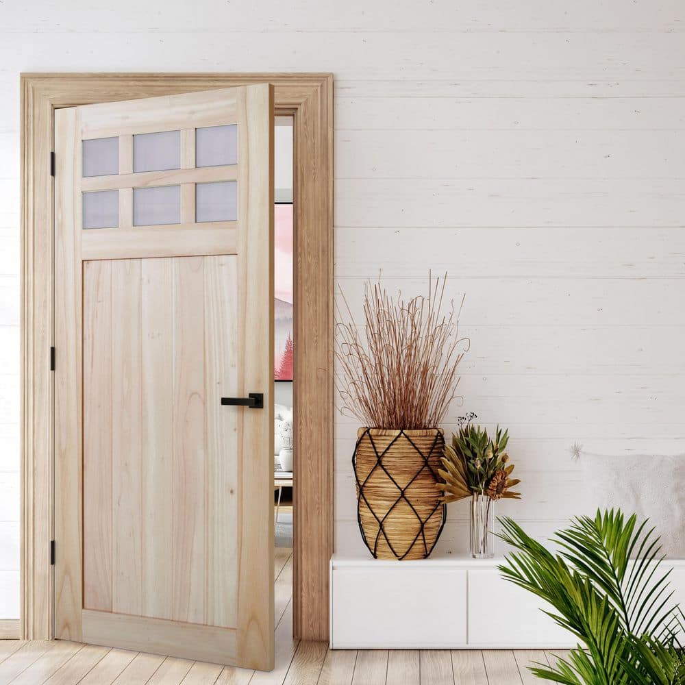 JELD-WEN 36 in. x 80 in. Farmhouse Unfinished Solid Wood 6-Lite Obscure Glass Interior Door Slab