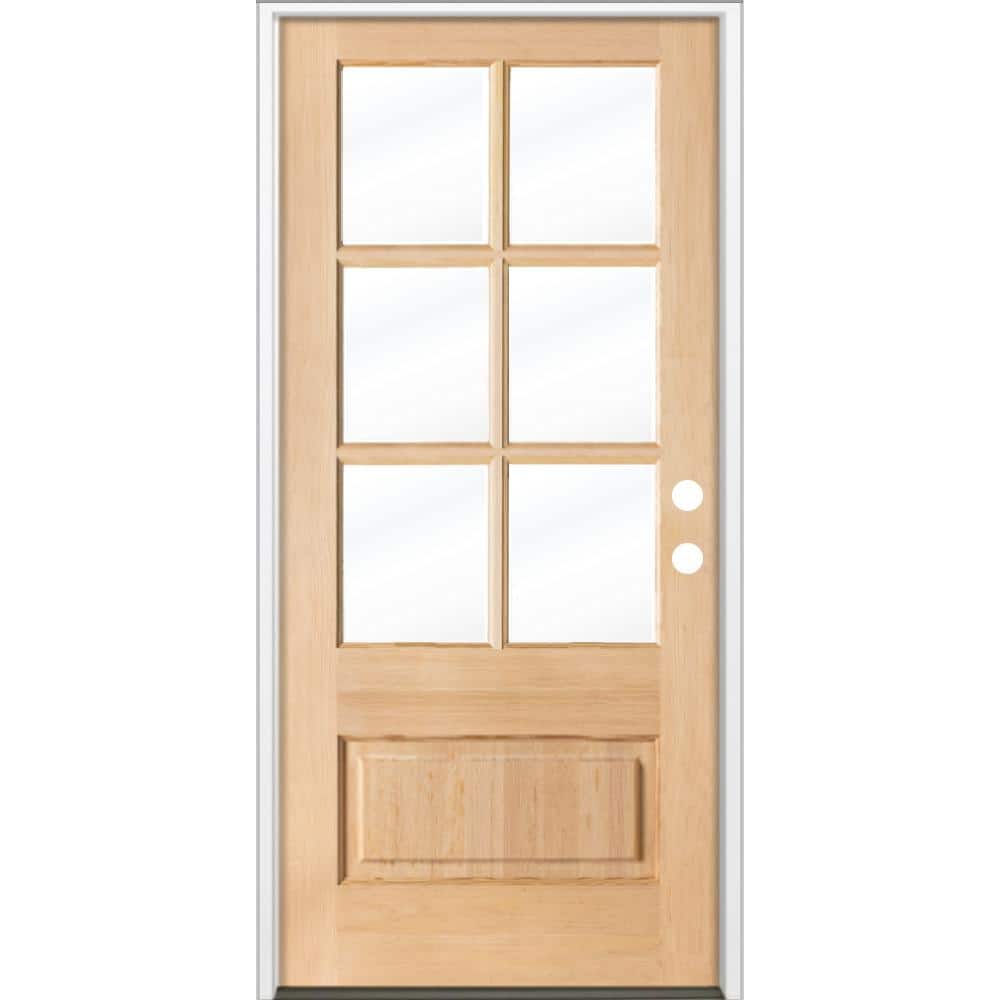 36 in. x 80 in. Farmhouse LH 3/4 Lite Clear Glass Unfinished Douglas Fir Prehung Front Door