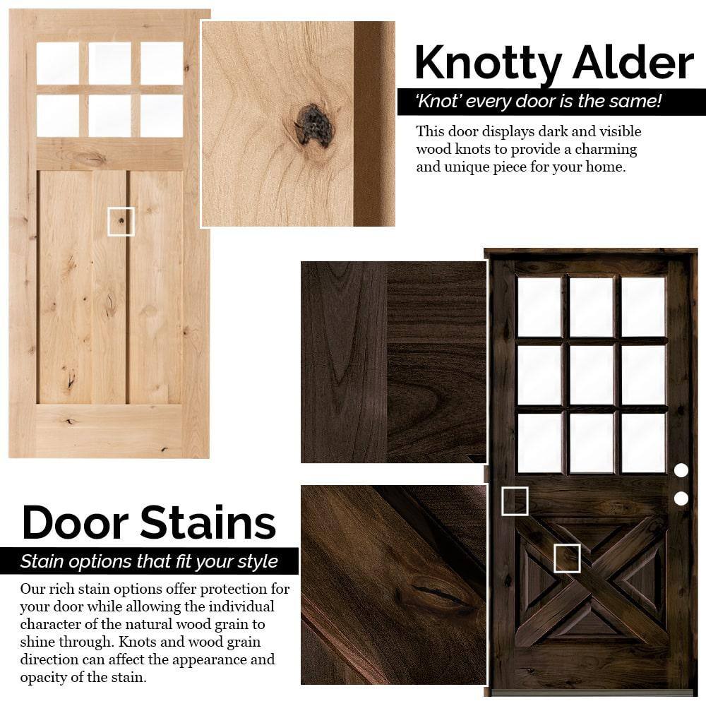 60 in. x 80 in. Mediterranean Alder Sq-Top Clear Low-E Unfinished Wood Right-Hand Prehung Front Door with Half Sidelites by Krosswood Doors