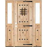 60 in. x 80 in. Mediterranean Alder Sq-Top Clear Low-E Unfinished Wood Right-Hand Prehung Front Door with Half Sidelites by Krosswood Doors