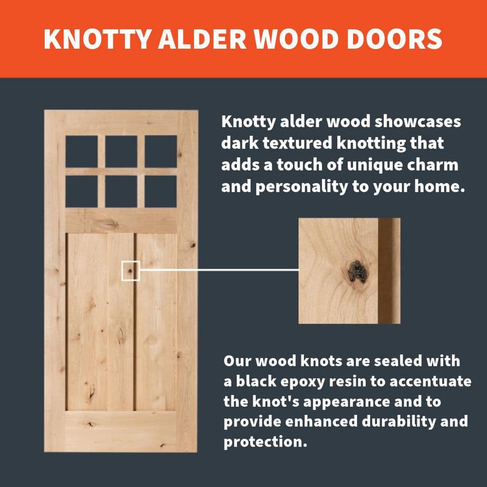 Krosswood Doors 36 in. x 80 in. Rustic Half-Lite Clear Low-E IG Unfinished Knotty Alder Right-Hand Inswing Exterior Prehung Front Door