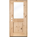 Krosswood Doors 36 in. x 80 in. Rustic Half-Lite Clear Low-E IG Unfinished Knotty Alder Right-Hand Inswing Exterior Prehung Front Door