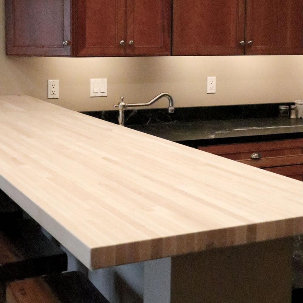 HARDWOOD REFLECTIONS 6 ft. L x 25 in. D Unfinished Maple Solid Wood Butcher Block Countertop With Square Edge