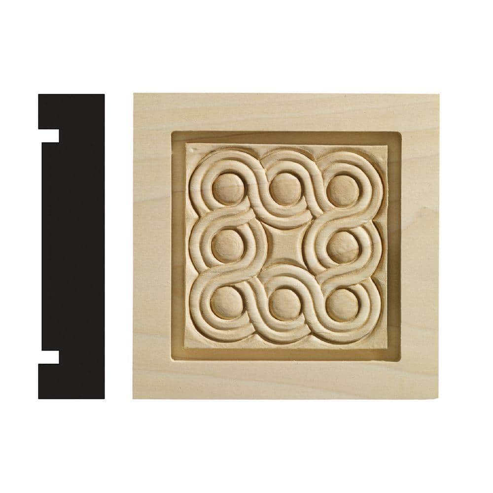 Ornamental Mouldings Rondele Collection 1-3/16 in. x 5-1/2 in. x 5-1/2 in. White Hardwood Casing Door and Window Corner Block Moulding