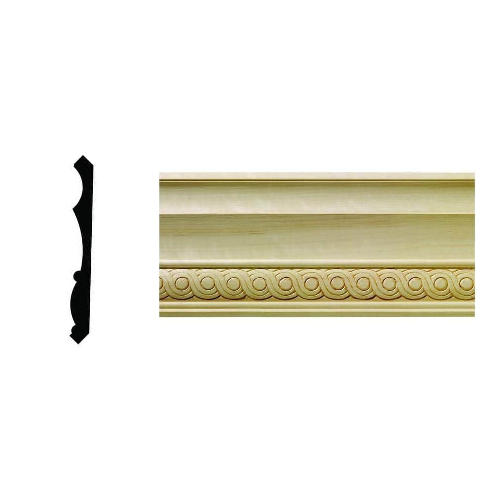 Ornamental Mouldings 1/2 in. x 5-1/4 in. x 96 in. Hardwood White Unfinished Rondele Crown Moulding