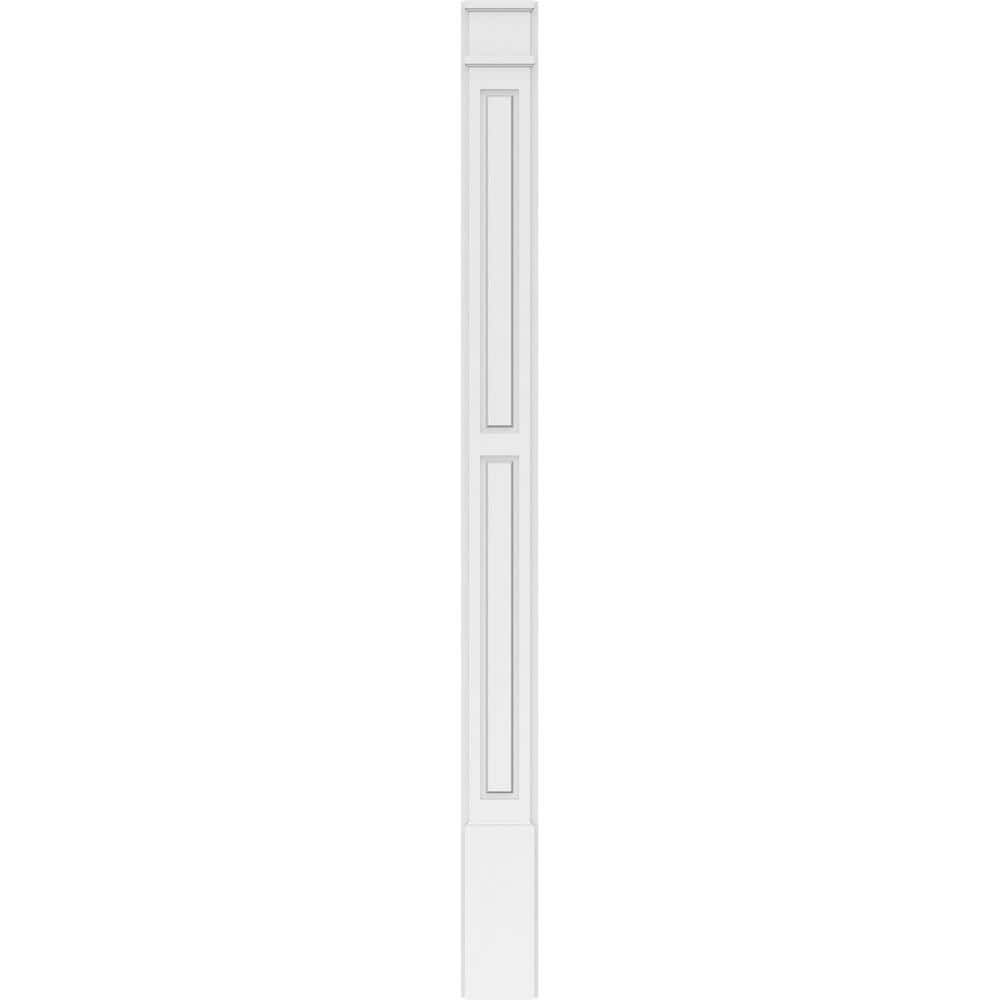 Ekena Millwork 2 in. x 7 in. x 90 in. 2-Equal Raised Panel PVC Pilaster Moulding with Decorative Capital and Base (Pair)