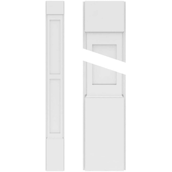Ekena Millwork 2 in. x 7 in. x 102 in. 2-Equal Flat Panel PVC Pilaster Moulding with Standard Capital and Base (Pair)