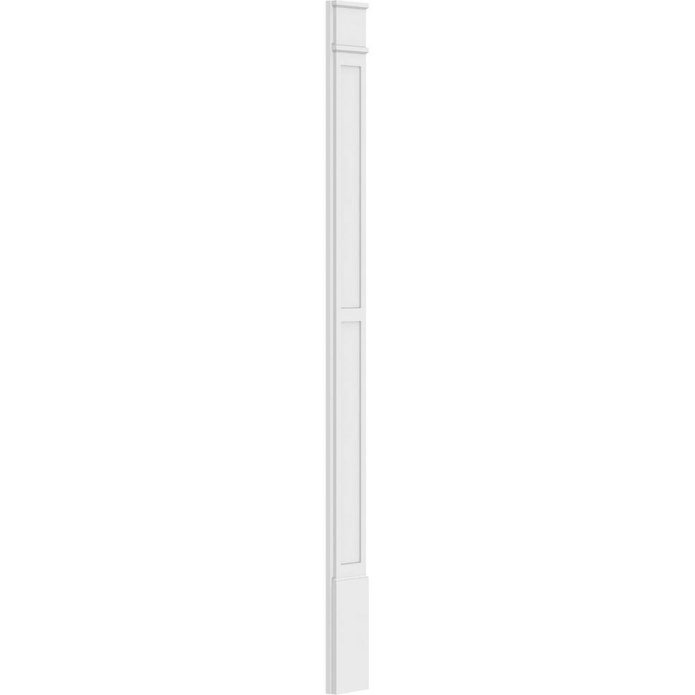 Ekena Millwork 2 in. x 8 in. x 108 in. 2 Equal Flat Panel PVC Pilaster with Decorative Capital and Base Moulding (Pair)