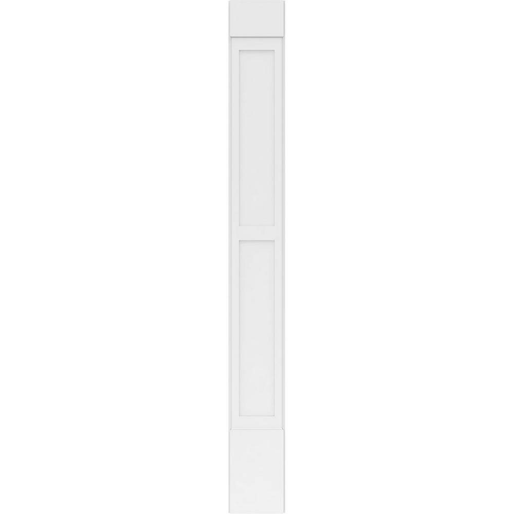 Ekena Millwork 2 in. x 12 in. x 108 in. PVC Pilaster 2 Equal Flat Panel with Standard Capital and Base (Pair)