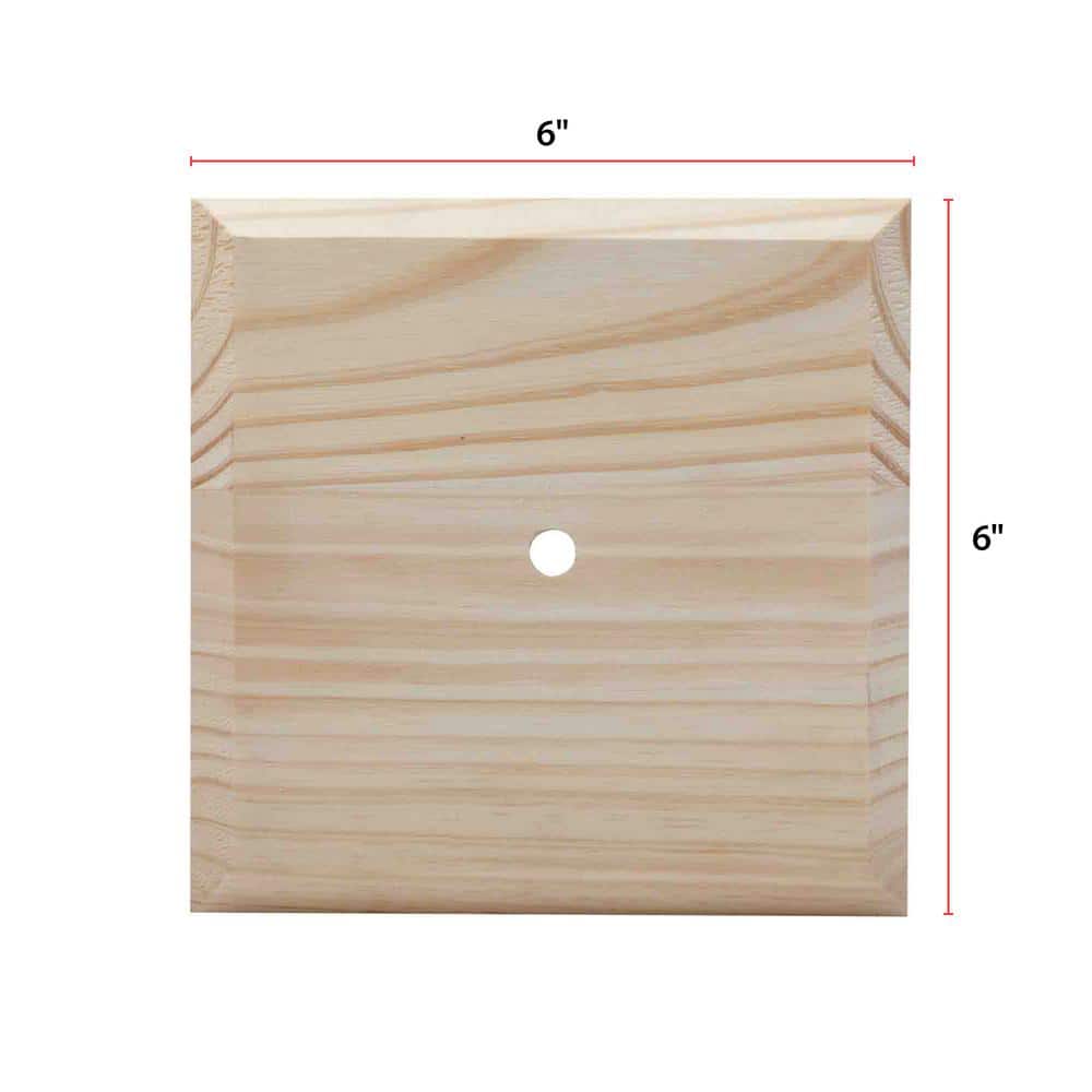 Waddell Post Top Plate - Jumbo, 6 in. x 6 in. - Sanded Unfinished Pine - Indoor Outdoor Decor Accent for Banisters, Poles, Rods
