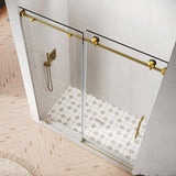 UNIKOO UKS03 60 in. W x 76 in. H Sliding Frameless Shower Door in Satin Brass with Enduro Shield 5/16 in. SGCC Clear Glass