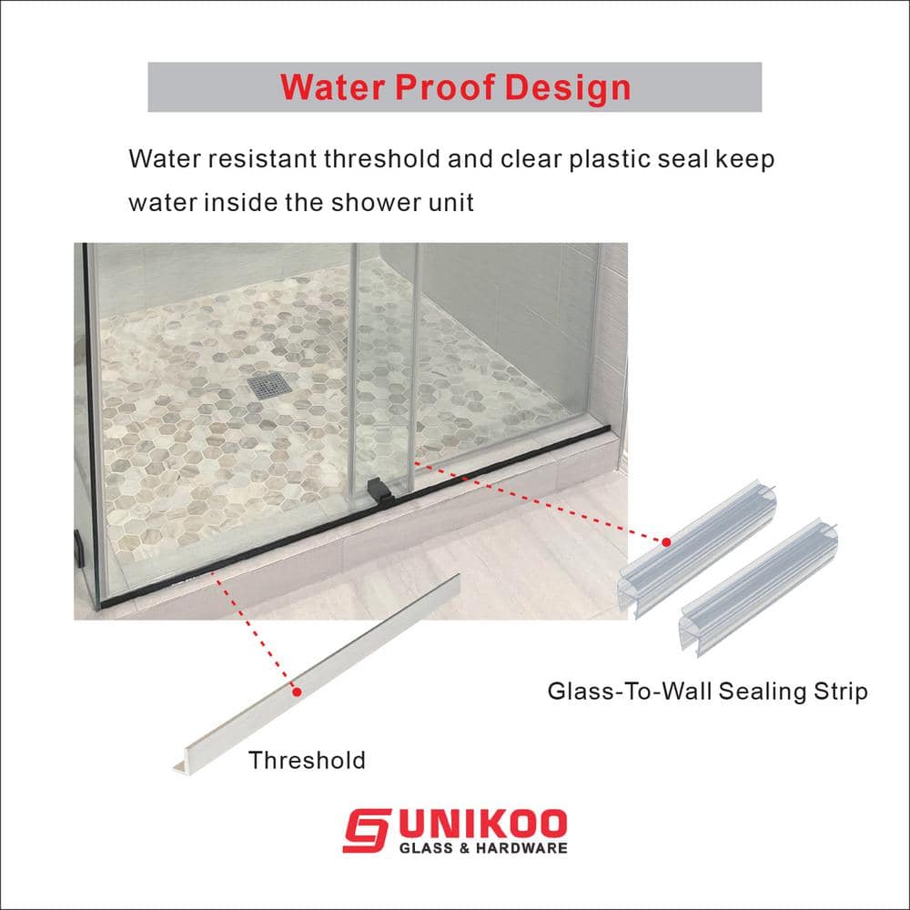 UNIKOO UKS03 60 in. W x 76 in. H Sliding Frameless Shower Door in Satin Brass with Enduro Shield 5/16 in. SGCC Clear Glass