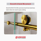 UNIKOO UKS03 60 in. W x 76 in. H Sliding Frameless Shower Door in Satin Brass with Enduro Shield 5/16 in. SGCC Clear Glass