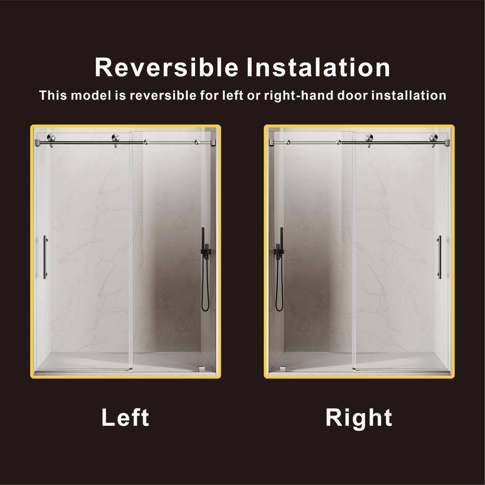 UNIKOO UKS03 60 in. W x 76 in. H Sliding Frameless Shower Door in Satin Brass with Enduro Shield 5/16 in. SGCC Clear Glass