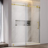 UNIKOO UKS03 60 in. W x 76 in. H Sliding Frameless Shower Door in Satin Brass with Enduro Shield 5/16 in. SGCC Clear Glass