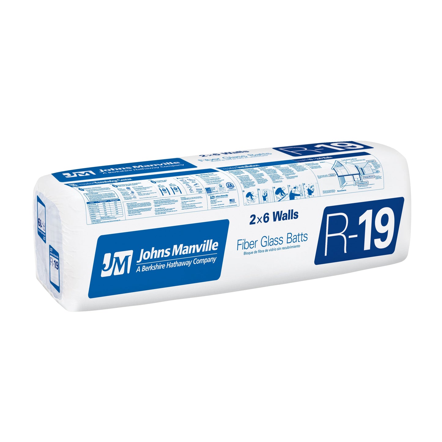 JM R-19 Kraft Faced Fiberglass Batt Insulation, 15-1/4 in x 105 in, 111.2 sq ft