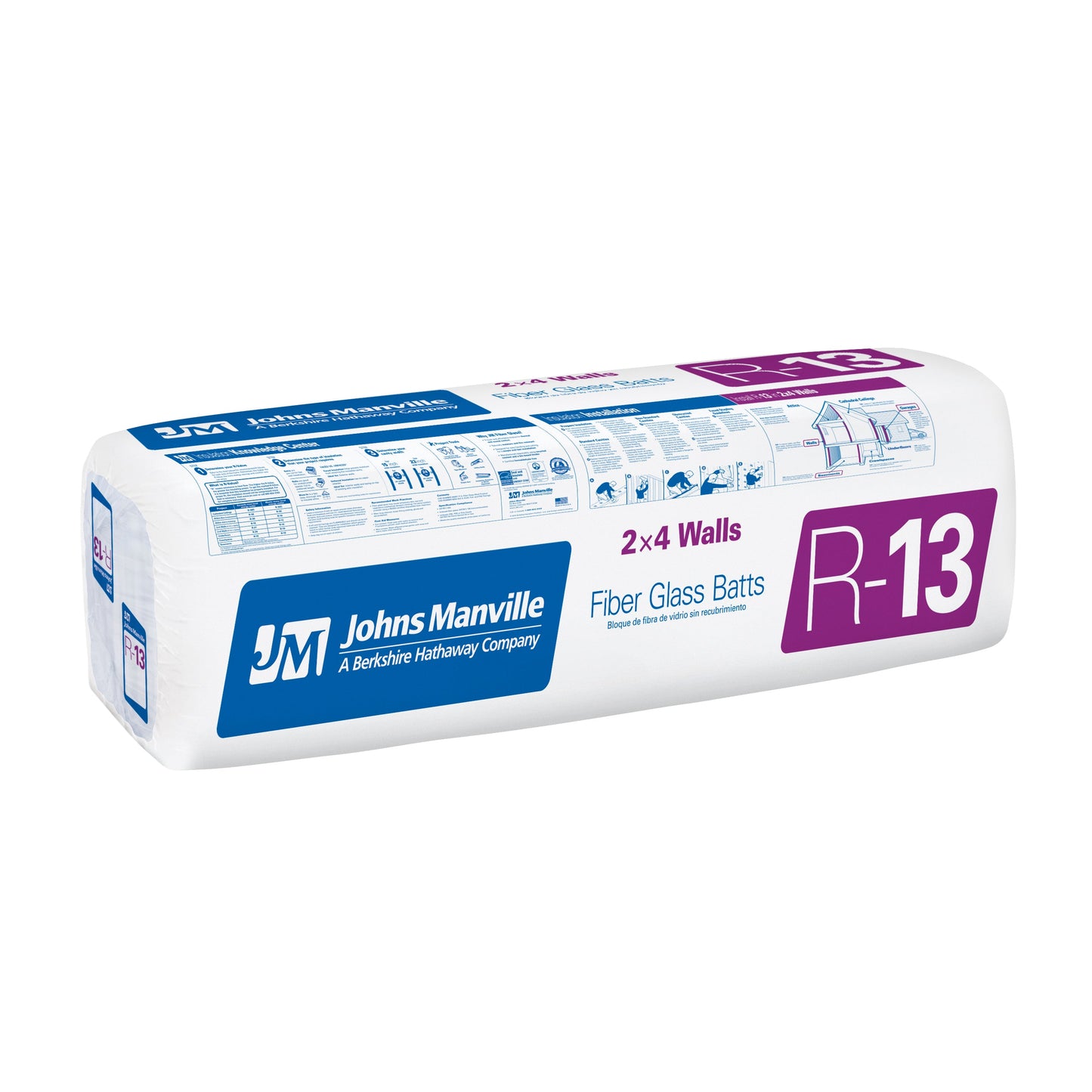 JM (Johns Manville) R-13 Kraft Faced Fiberglass Batt Insulation, 15-1/4 in x 105 in, 122.31 sq-ft