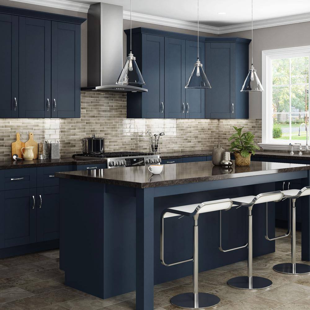 MILL'S PRIDE Richmond Valencia Blue Plywood Shaker Stock Ready to Assemble Wall Kitchen Cabinet Sft Cls 12 in W x 12 in D x 36 in H