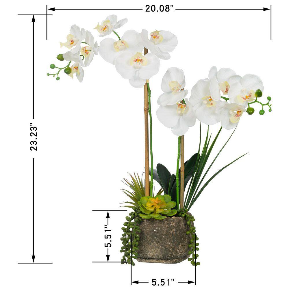 Vanity Art 23. 23 in. H Artificial Phalaenopsis Orchids with Succulents Floral Arrangement in Pot