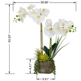 Vanity Art 23. 23 in. H Artificial Phalaenopsis Orchids with Succulents Floral Arrangement in Pot