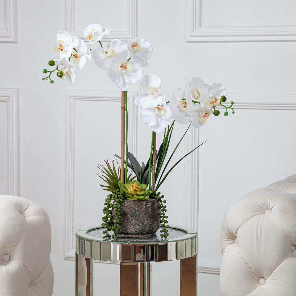 Vanity Art 23. 23 in. H Artificial Phalaenopsis Orchids with Succulents Floral Arrangement in Pot