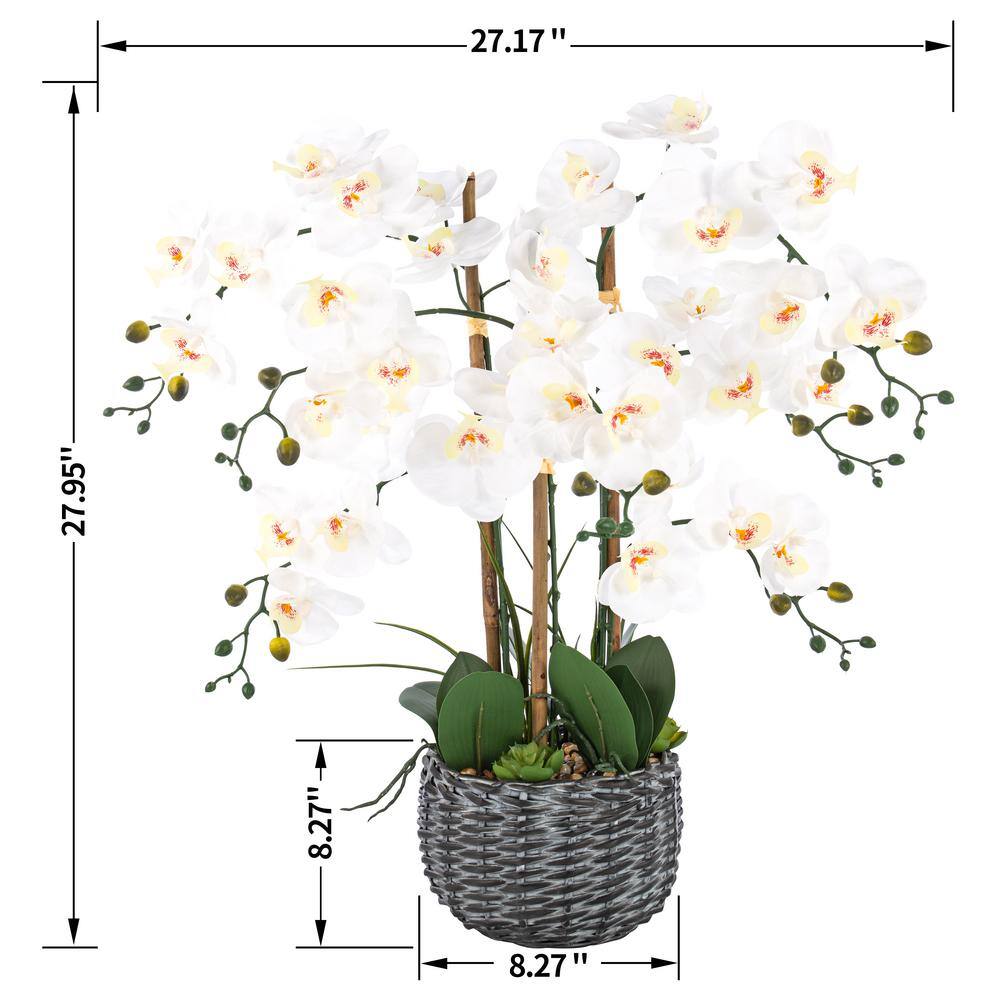 Vanity Art 27.95 in. H Phalaenopsis Orchids Floral Arrangement in Bamboo Woven Pot
