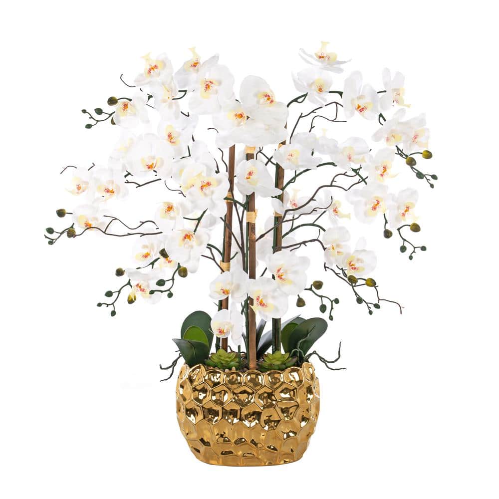 Vanity Art 35.43 in. H Gold-plated Phalaenopsis Orchid Floral Arrangement in Pot