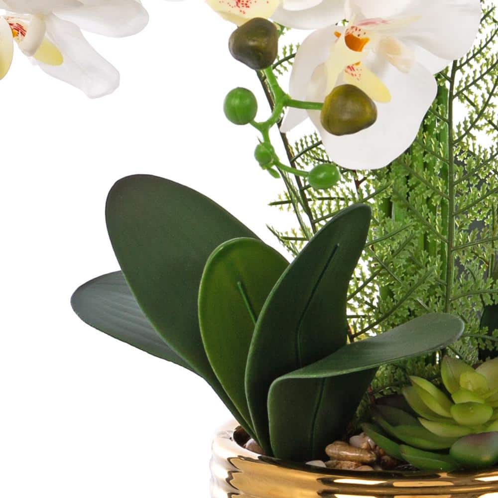 Vanity Art 26.77 in. H Artificial Orchid Floral Arrangement in Gold-plated Ceramics Vase
