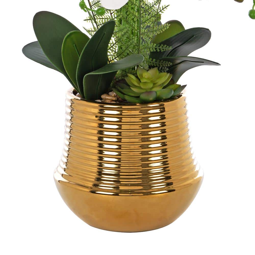 Vanity Art 26.77 in. H Artificial Orchid Floral Arrangement in Gold-plated Ceramics Vase