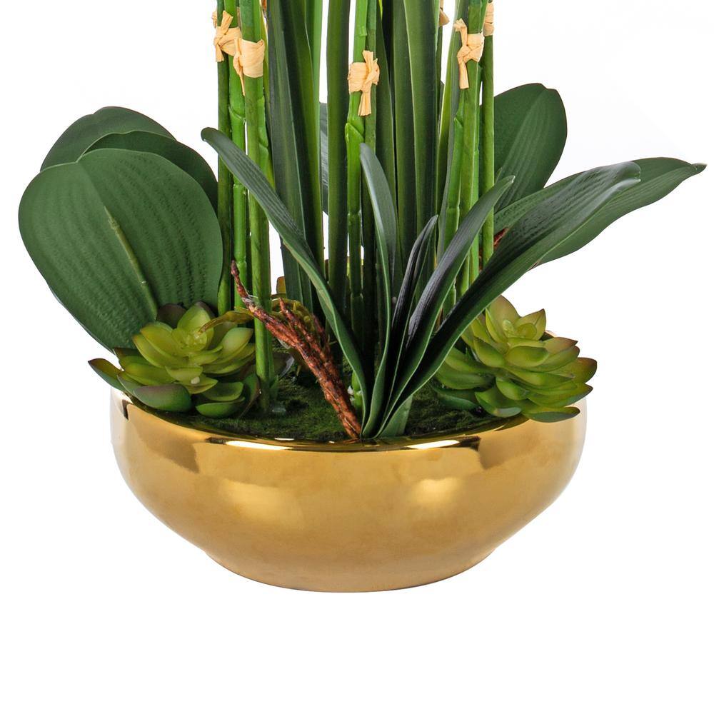 Vanity Art 23.62 in. H Artificial Orchid Arrangement in Gold-Plated Ceramics Vase