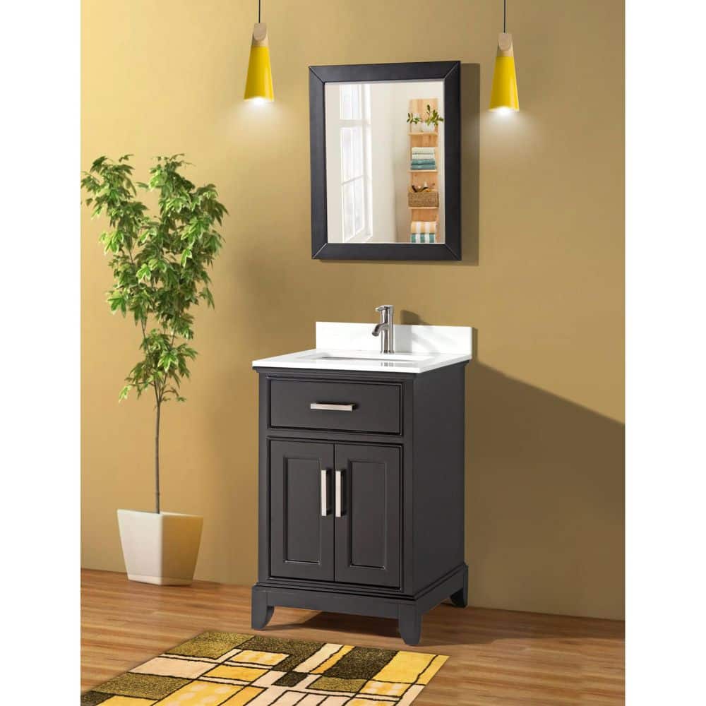 Vanity Art Genoa 24 in. W x 22 in. D x 36 in. H Bath Vanity in Espresso with Engineered Marble Top in White with Basin and Mirror