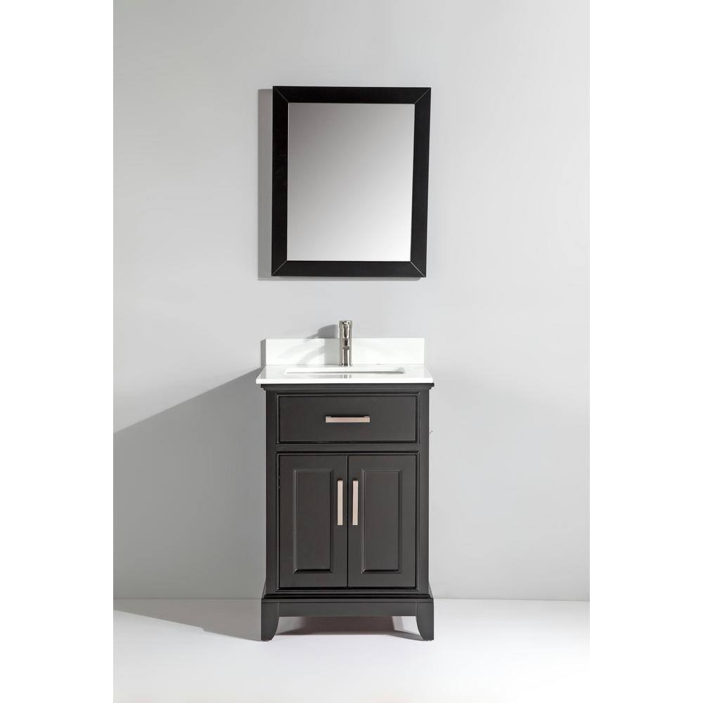 Vanity Art Genoa 24 in. W x 22 in. D x 36 in. H Bath Vanity in Espresso with Engineered Marble Top in White with Basin and Mirror