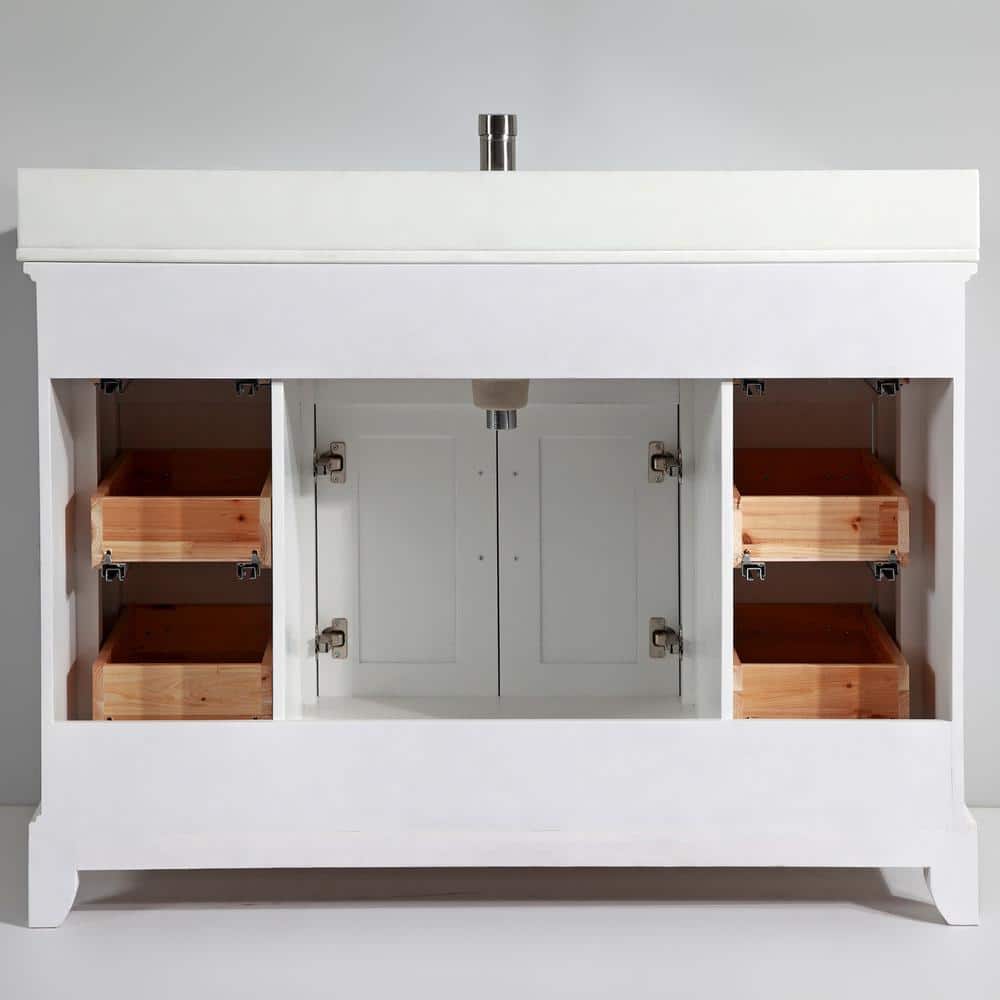Vanity Art Genoa 48 in. W x 22 in. D x 36 in. H Bath Vanity in White with Engineered Marble Top in White with Basin and Mirror