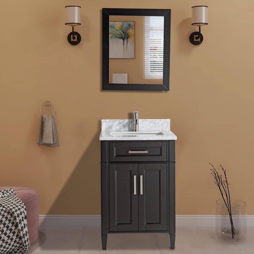 Vanity Art Savona 24 in. W x 22 in. D x 36 in. H Bath Vanity in Grey with Vanity Top in White with White Basin and Mirror