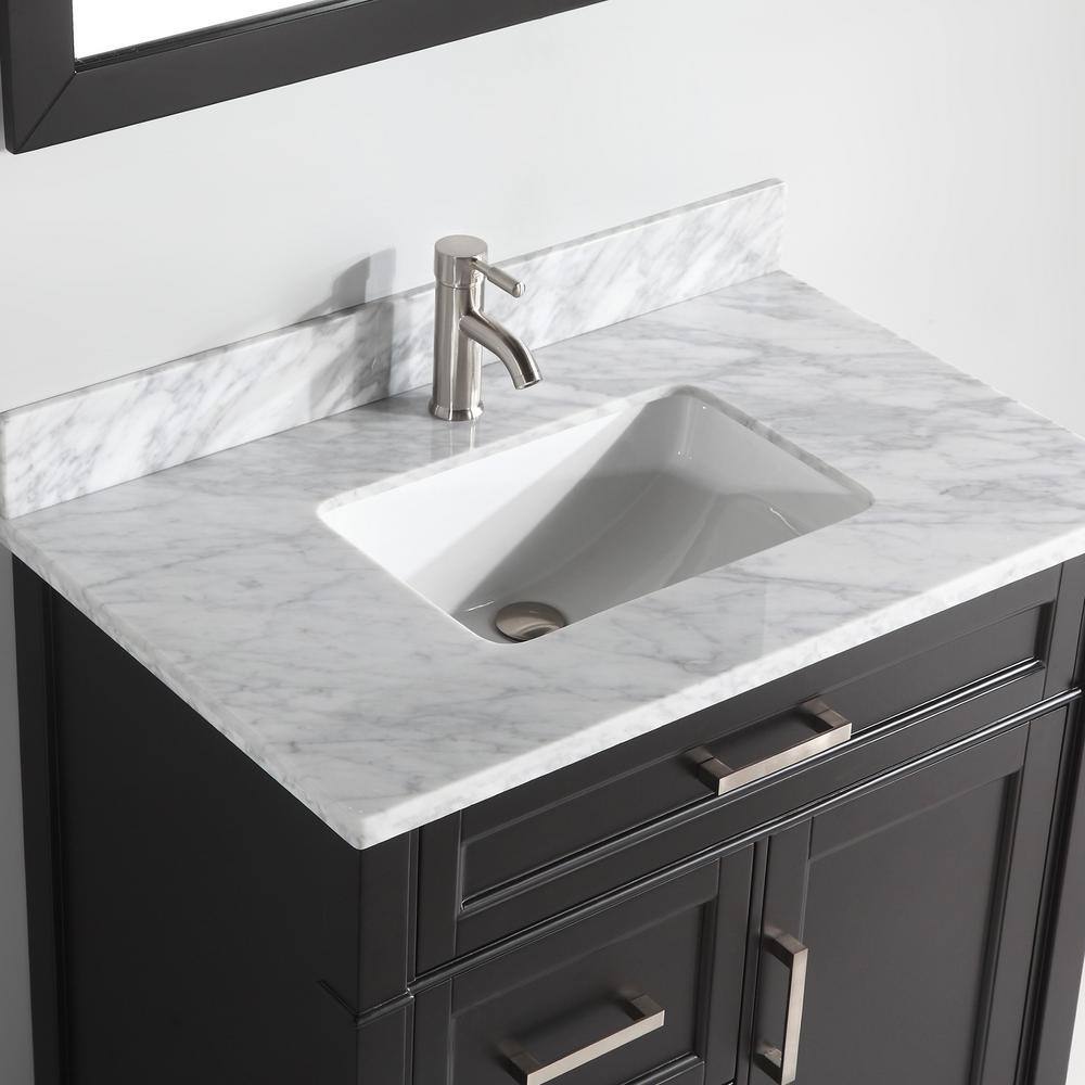 Vanity Art 36 in. W x 22 in. D x 36 in. H Vanity in Espresso with Single Basin Vanity Top in White and Grey Marble and Mirror