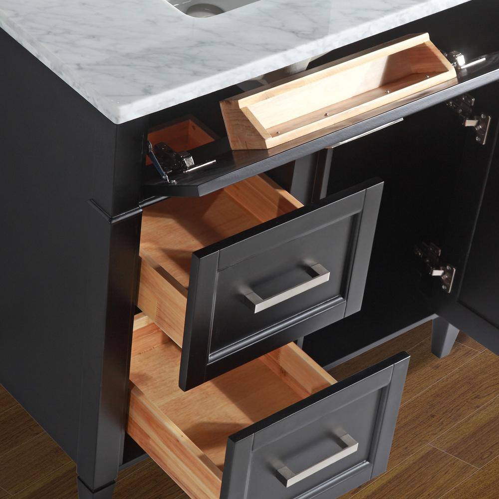 Vanity Art 36 in. W x 22 in. D x 36 in. H Vanity in Espresso with Single Basin Vanity Top in White and Grey Marble and Mirror