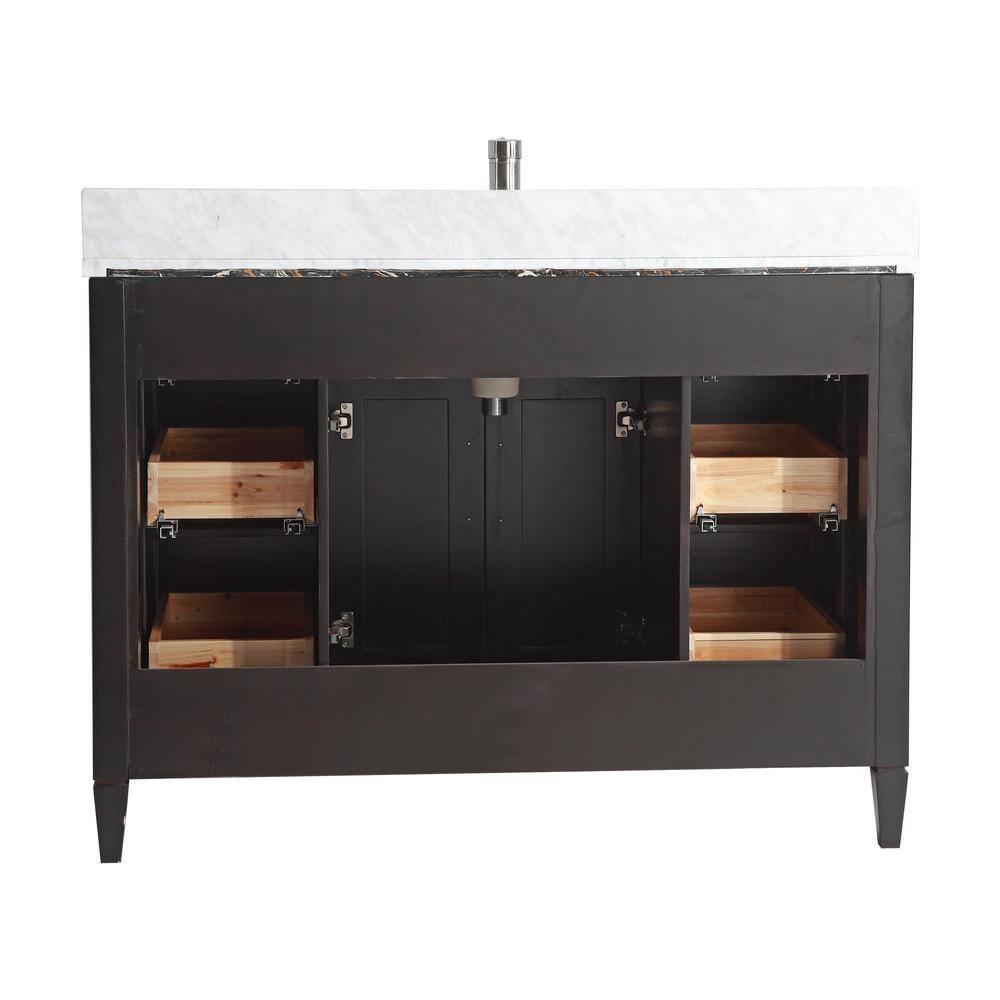Vanity Art Savona 48 in. W x 22 in. D x 36 in. H Vanity in Espresso with Single Basin Vanity Top in White and Grey Marble and Mirror